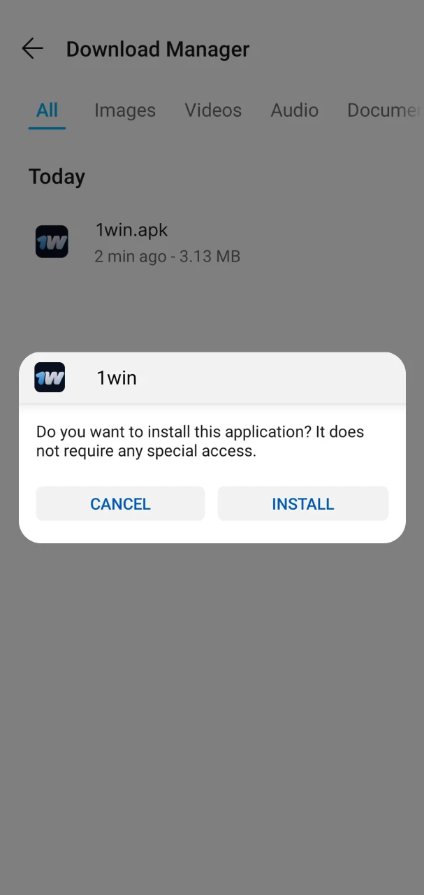 Open the 1win apk file and install it on your device.